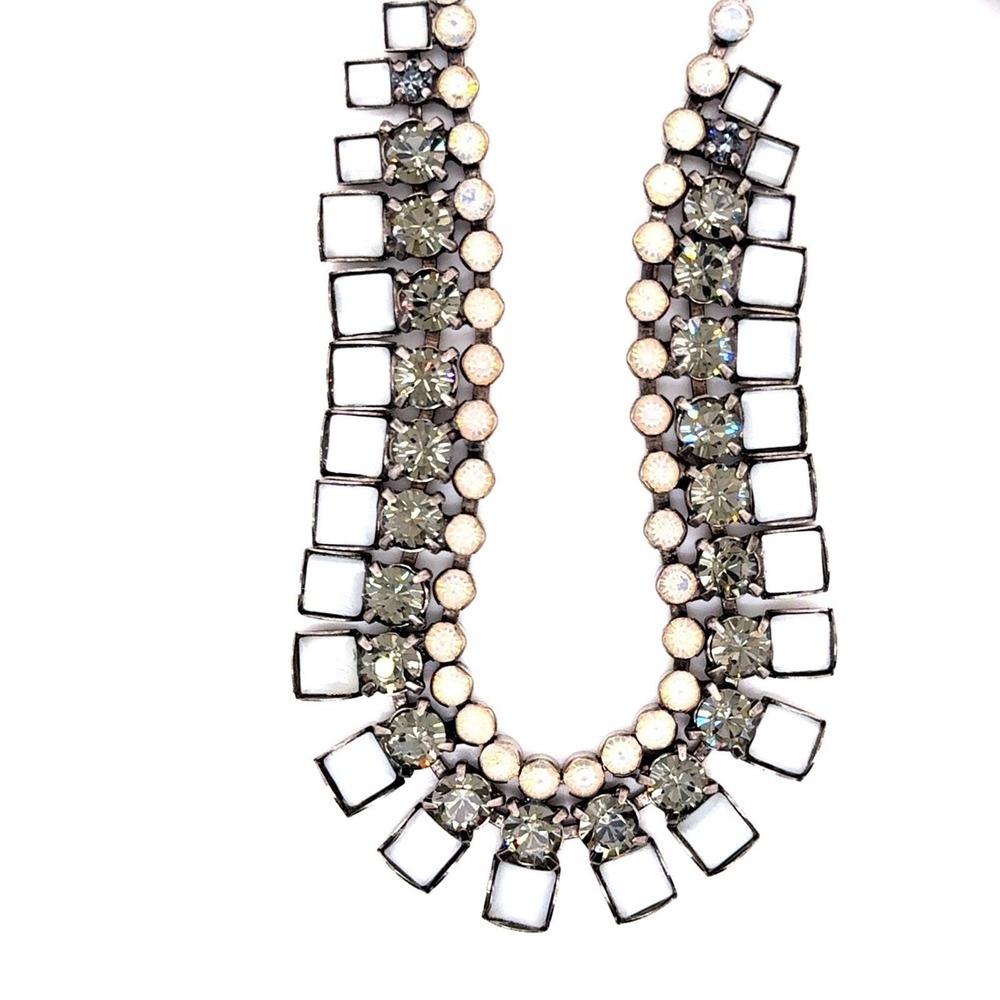 Sorrelli Crystal Statement Bib Necklace White Grey Opal Silver Tone 17-21"